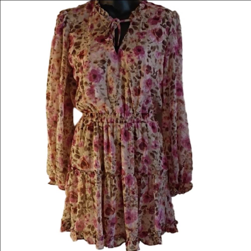 Crystal Doll Floral Long Sleeve Dress  Size Small. Babydoll Style.